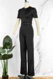 Red Elegant Solid Patchwork O Neck Straight Jumpsuits