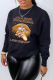 Black Street Daily Lips Printed Patchwork O Neck Tops