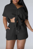 Pink Casual Solid Patchwork Shirt Collar Short Sleeve Two Pieces
