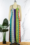 Colour Street Bohemian Print Patchwork Spaghetti Strap Straight Jumpsuits