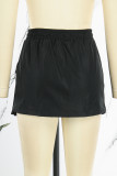 Cream White Casual Solid Patchwork Pocket High Waist Pencil Solid Color Bottoms