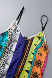 Colour Street Bohemian Print Patchwork Spaghetti Strap Straight Jumpsuits