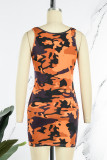 Camouflage Sexy Print Camouflage Print Patchwork U Neck Dresses
