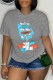 Grey Casual Print Letter O Neck T-Shirts