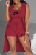 Burgundy Casual Print Letter U Neck Sleeveless Three Pieces