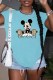 Baby Blue Street Character Print Letter O Neck T-Shirts