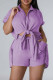 Purple Casual Solid Patchwork Shirt Collar Short Sleeve Two Pieces