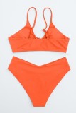 Orange Red Sexy Solid Frenulum Backless Swimwears (With Paddings)