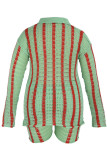 Light Green Fashion Casual Solid Patchwork Turndown Collar Long Sleeve Two Pieces