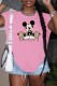 Pink Street Character Print Letter O Neck T-Shirts