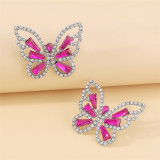 Rose Red Casual Butterfly Patchwork Rhinestone Earrings