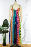Colour Street Bohemian Print Patchwork Spaghetti Strap Straight Jumpsuits