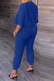 Red Casual Print Letter O Neck Three Quarter Two Pieces