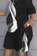 Grey Black Casual Print Patchwork O Neck Short Sleeve Two Pieces