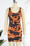 Camouflage Sexy Print Camouflage Print Patchwork U Neck Dresses