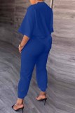 Red Casual Print Letter O Neck Three Quarter Two Pieces