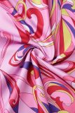 Pink Sexy Casual Print Backless V Neck Long Dress Dresses