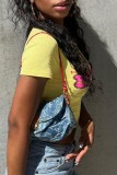 Yellow Casual Letter Print Basic V Neck T-Shirts