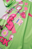 Fluorescent Color Casual Street Print Patchwork O Neck Short Sleeve Two Pieces