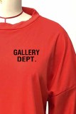 Red Casual Print Letter O Neck Three Quarter Two Pieces