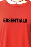 Red Casual Print Letter O Neck Three Quarter Two Pieces