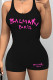 Black Casual Sportswear Print Patchwork U Neck Skinny Rompers