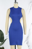 Rose Red Sexy Solid Bandage Patchwork Backless Half A Turtleneck Pencil Skirt Dresses