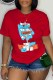 Red Casual Print Letter O Neck T-Shirts