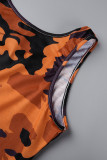 Camouflage Sexy Print Camouflage Print Patchwork U Neck Dresses