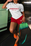 Red Casual Letter Print Basic O Neck Short Sleeve Two Pieces