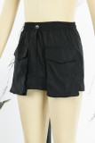 Cream White Casual Solid Patchwork Pocket High Waist Pencil Solid Color Bottoms