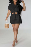Pink Casual Solid Patchwork Shirt Collar Short Sleeve Two Pieces