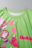 Fluorescent Color Casual Street Print Patchwork O Neck Short Sleeve Two Pieces