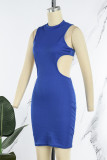 Rose Red Sexy Solid Bandage Patchwork Backless Half A Turtleneck Pencil Skirt Dresses