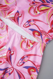Pink Sexy Casual Print Backless V Neck Long Dress Dresses