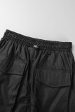 Cream White Casual Solid Patchwork Pocket High Waist Pencil Solid Color Bottoms