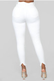 White Fashion Casual Solid Ripped High Waist Skinny Jeans