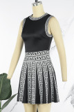 Pink Casual Print Patchwork O Neck Sleeveless Dress Dresses