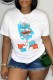 White Casual Print Letter O Neck T-Shirts