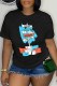 Black Casual Print Letter O Neck T-Shirts