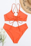 Rose Red Sexy Solid Frenulum Backless Swimwears (With Paddings)