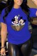 Blue Casual Character Print Letter O Neck T-Shirts