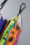 Colour Street Bohemian Print Patchwork Spaghetti Strap Straight Jumpsuits