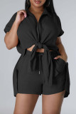 Pink Casual Solid Patchwork Shirt Collar Short Sleeve Two Pieces