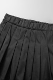 Black Casual Solid Patchwork Fold High Waist Type A Solid Color Bottoms