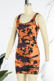 Camouflage Sexy Print Camouflage Print Patchwork U Neck Dresses