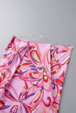 Pink Sexy Casual Print Backless V Neck Long Dress Dresses
