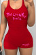 Red Casual Sportswear Print Patchwork U Neck Skinny Rompers