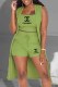 Green Casual Print Letter U Neck Sleeveless Three Pieces