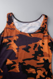 Camouflage Sexy Print Camouflage Print Patchwork U Neck Dresses